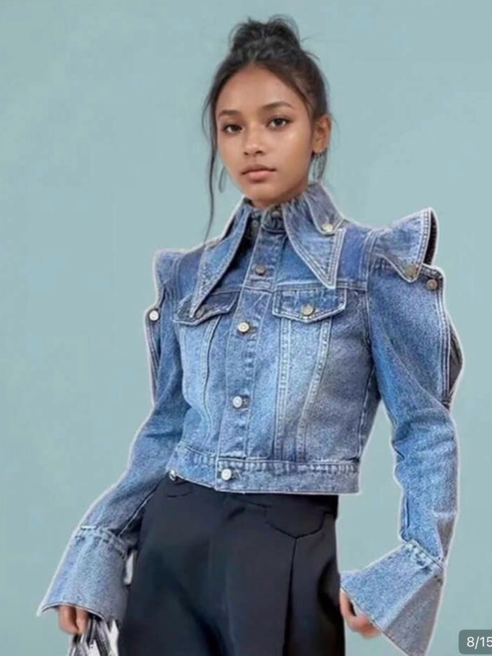 Structured Blue Denim Jacket with Statement Shoulders